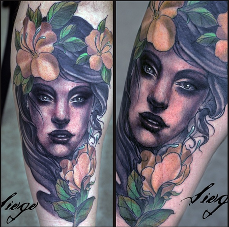 Tattoos - Woman's Face with Flowers - 103714